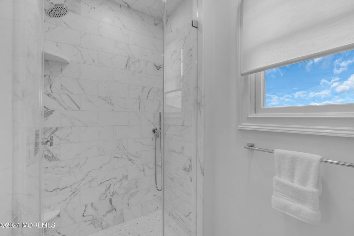 Bathroom, Glass Shower, Interior, Marble Walls, Recessed Lighting