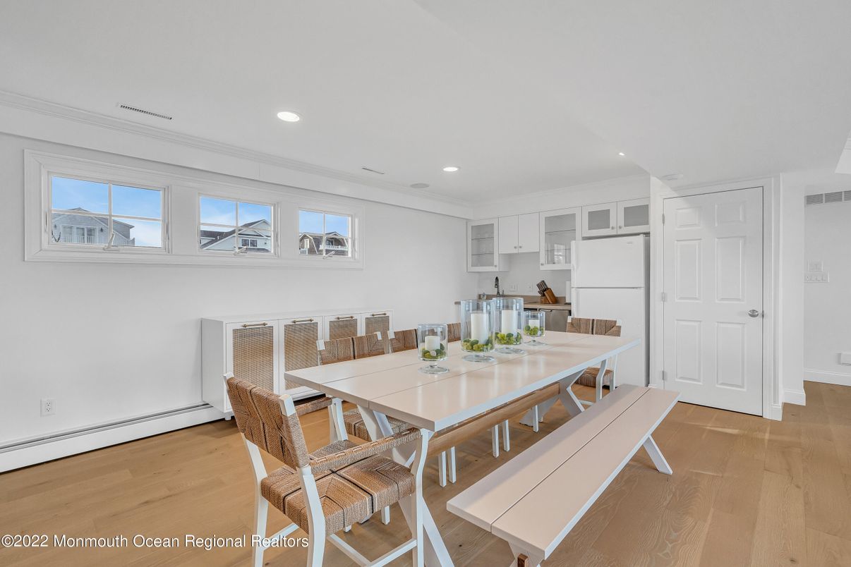 Dining room, Interior, Recessed Lighting, Wood Texture Flooring