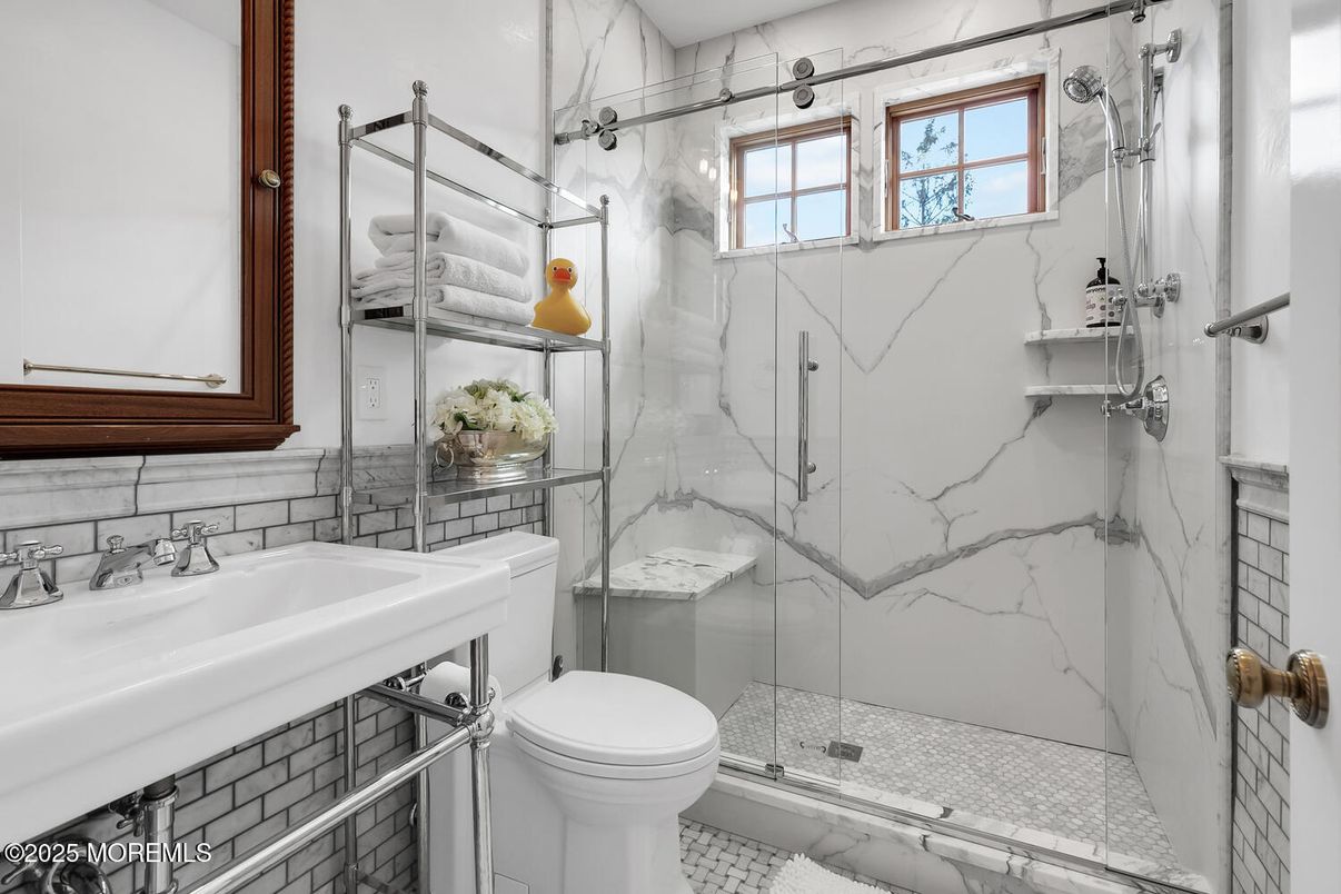 Bathroom, Glass Shower, Interior, Marble Walls