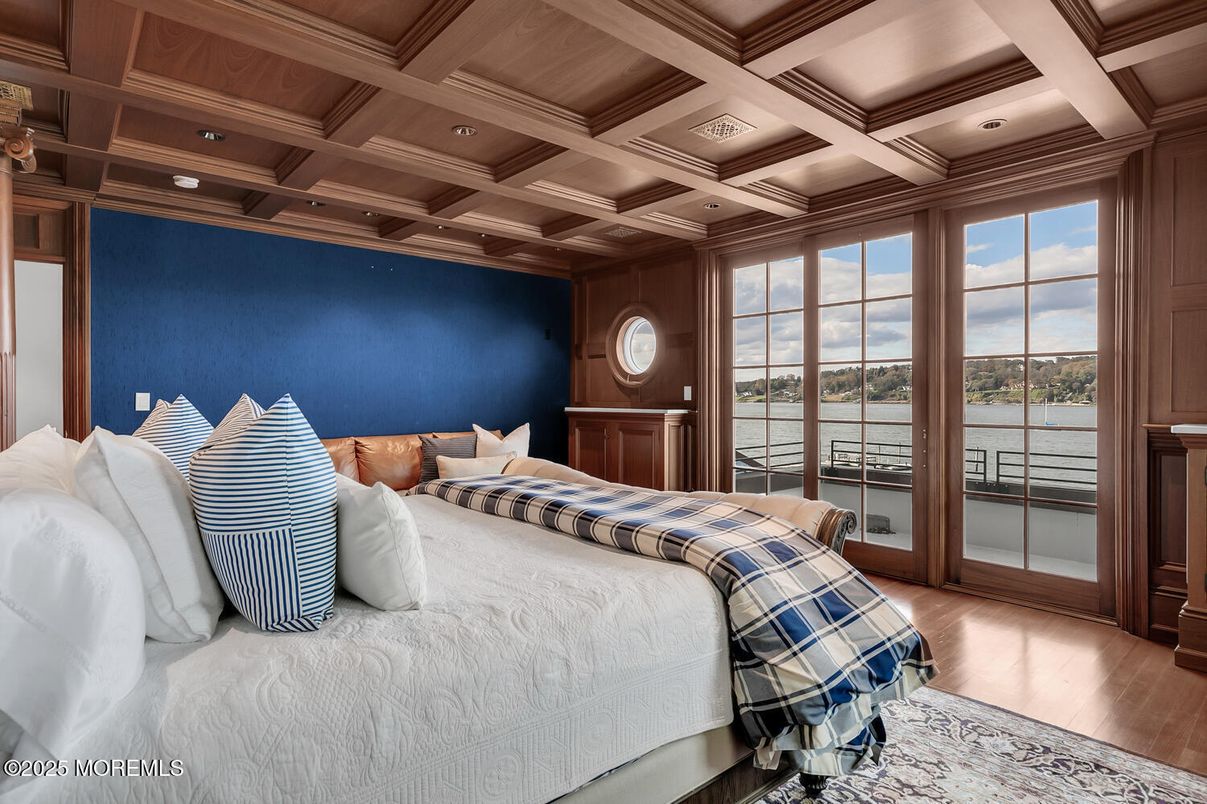 Bedroom, Interior, Recessed Lighting, Water, Wooden Beams, Wooden Ceilings, Wood Texture Flooring