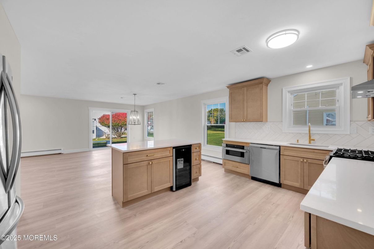 Interior, Kitchen, Pendant Lights, Recessed Lighting, Wood Texture Flooring