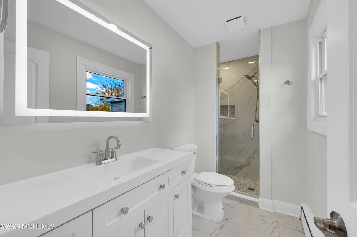 Bathroom, Glass Shower, Interior, Marble, Marble Walls, Recessed Lighting