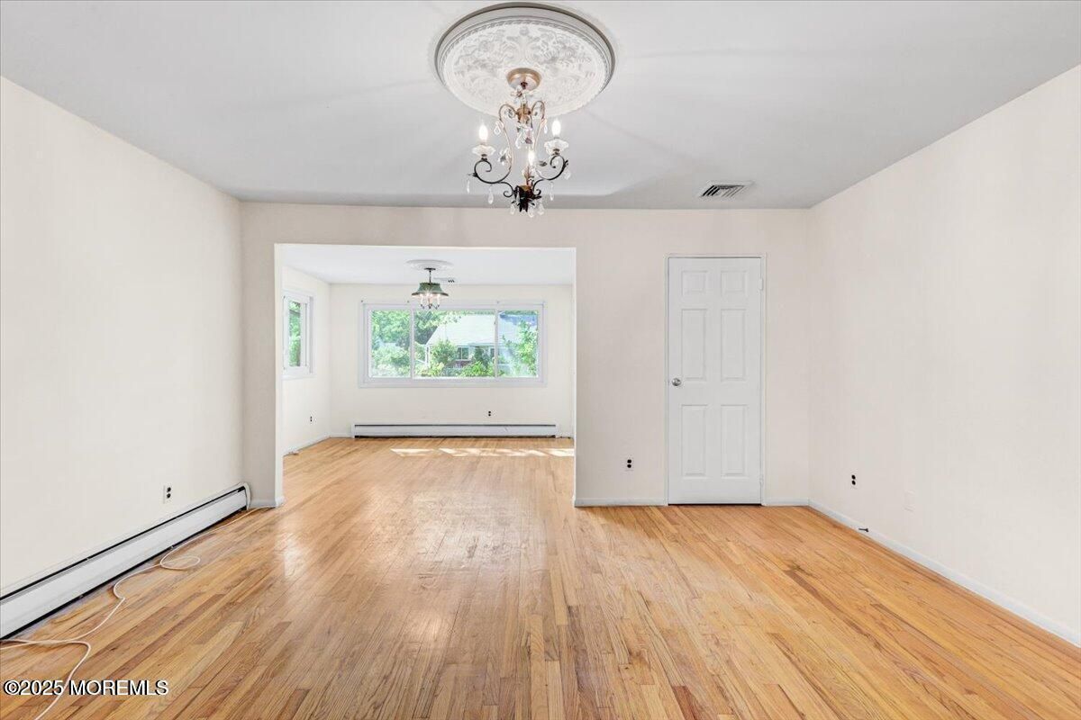 Chandelier, Empty room, Interior, Wood Texture Flooring
