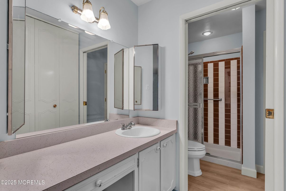 Bathroom, Interior, Recessed Lighting, Wood Texture Flooring