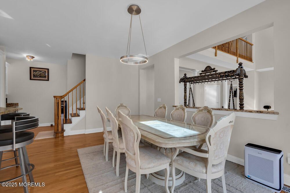Dining room, Interior, Pendant Lights, Wood Texture Flooring