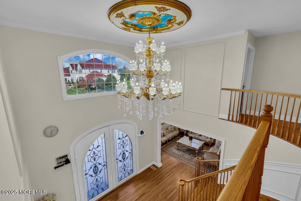 Chandelier, Interior, Wood Texture Flooring