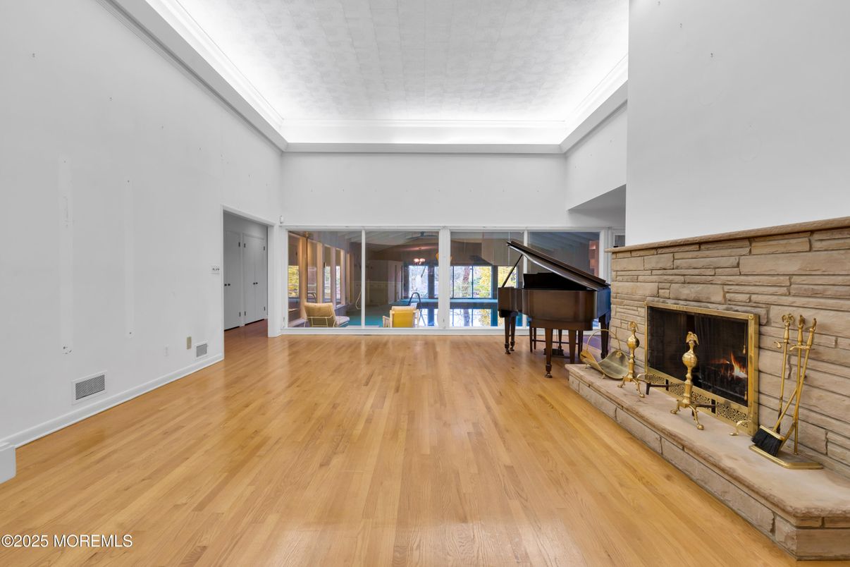 Fireplace, Interior, Piano, Wood Texture Flooring