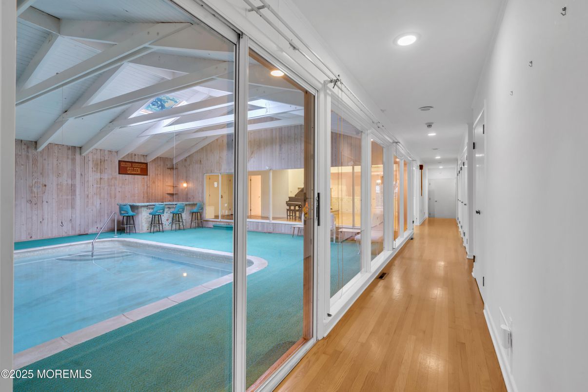 Interior, Pool, Recessed Lighting, Wood Texture Flooring, Wooden Walls