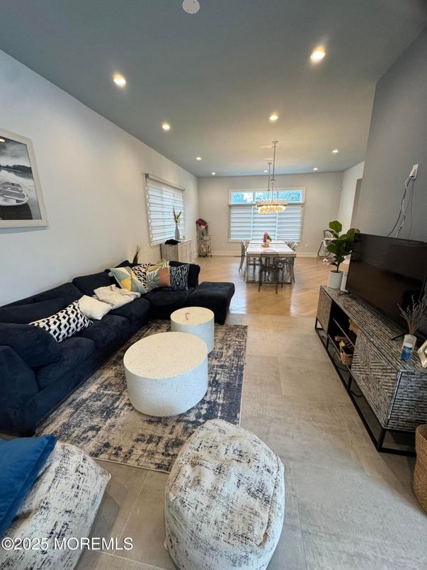 Dining room, Fireplace, Interior, Living room, Pendant Lights, Recessed Lighting