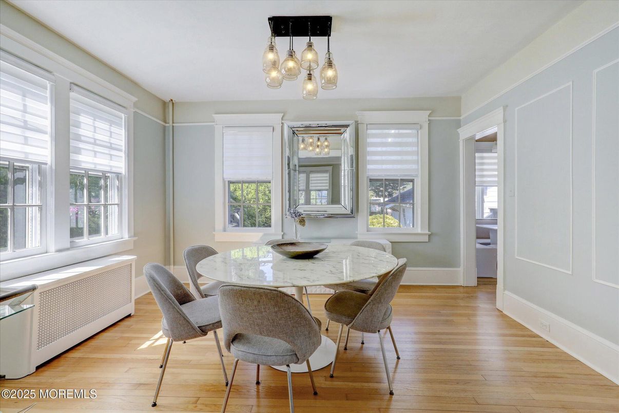 Dining room, Interior, Pendant Lights, Wood Texture Flooring