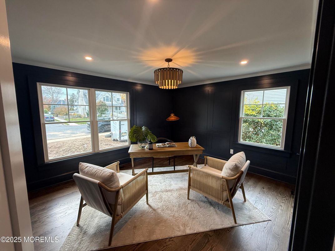 Home Office, Interior, Pendant Lights, Recessed Lighting, Wood Texture Flooring