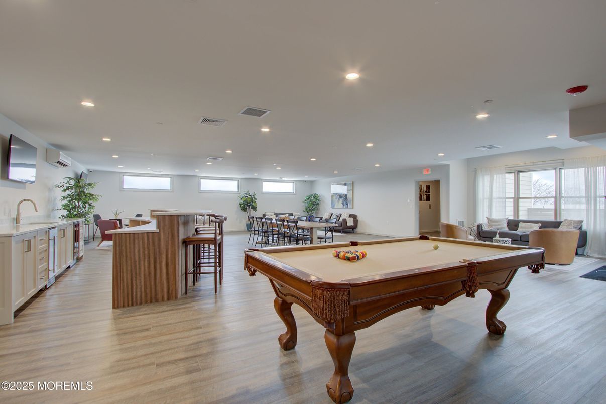 Billiard Table, Game Room, Interior, Living room, Recessed Lighting, Wood Texture Flooring