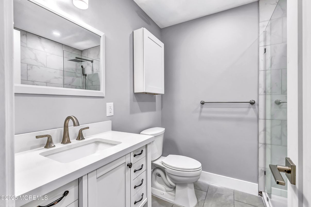 Bathroom, Glass Shower, Interior, Marble Walls, Recessed Lighting