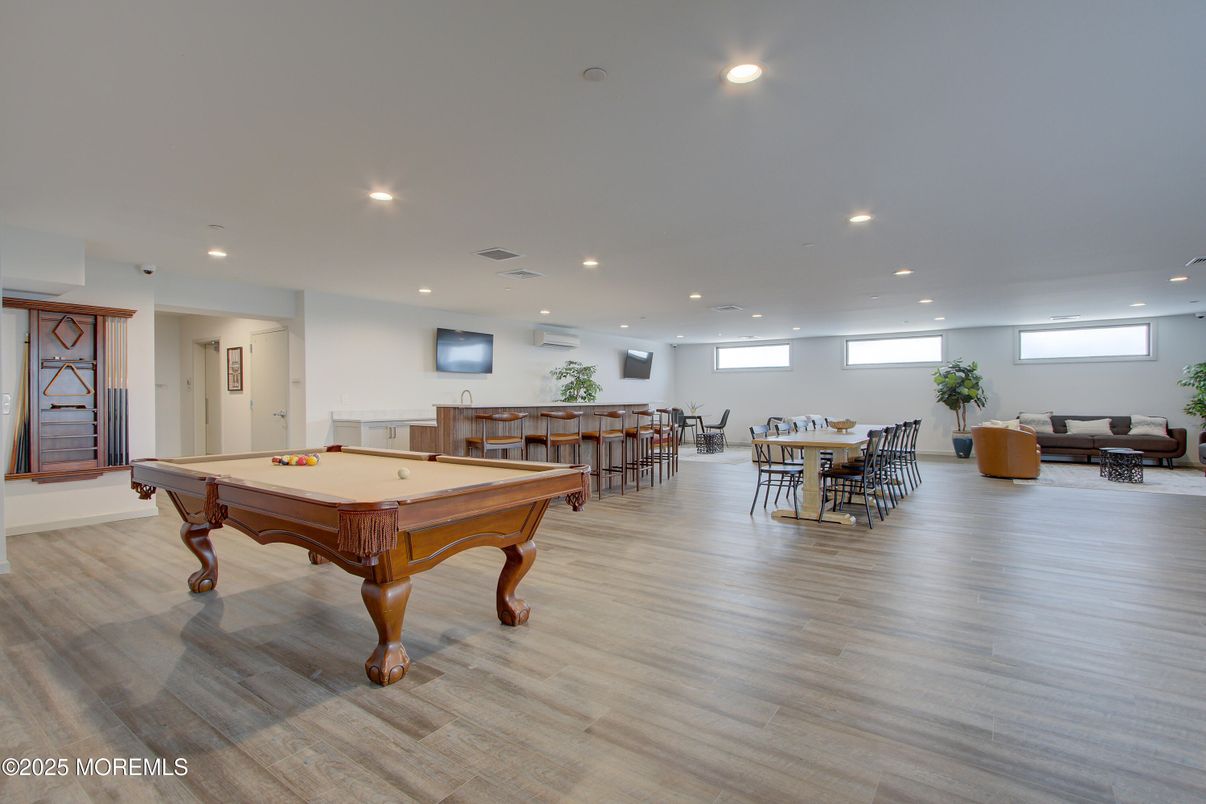Billiard Table, Game Room, Interior, Recessed Lighting, Wood Texture Flooring