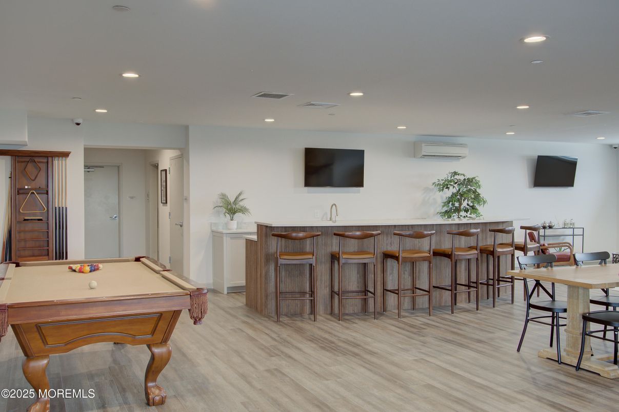 Billiard Table, Dining room, Game Room, Interior, Recessed Lighting, Wood Texture Flooring