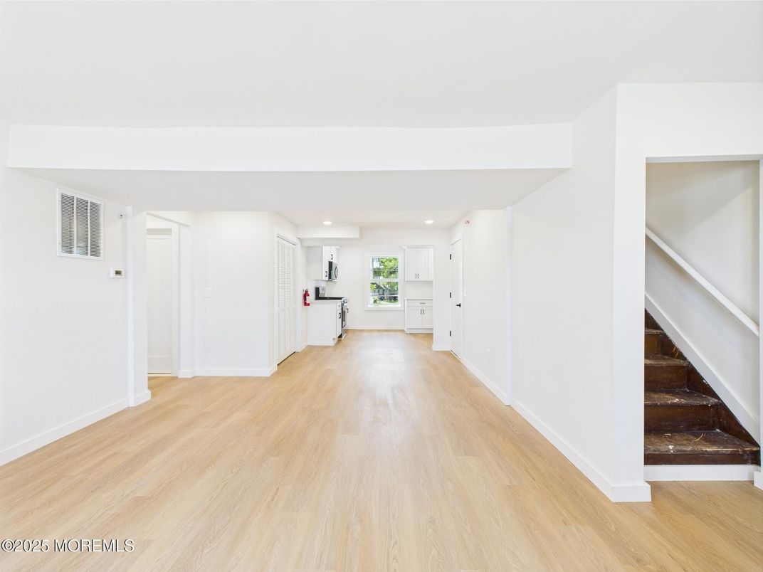 Empty room, Interior, Kitchen, Recessed Lighting, Wood Texture Flooring