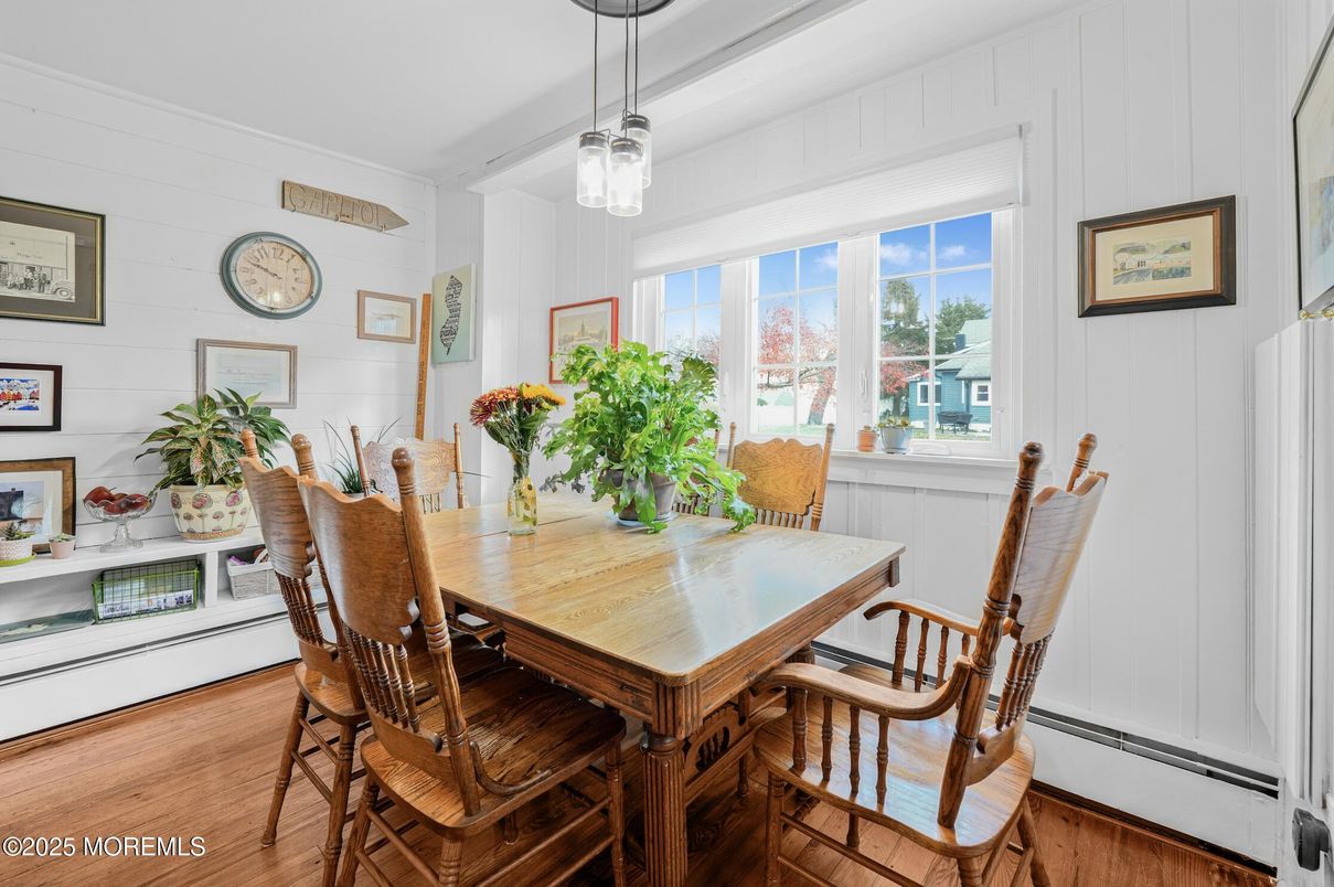 Dining room, Interior, Pendant Lights, Wood Texture Flooring