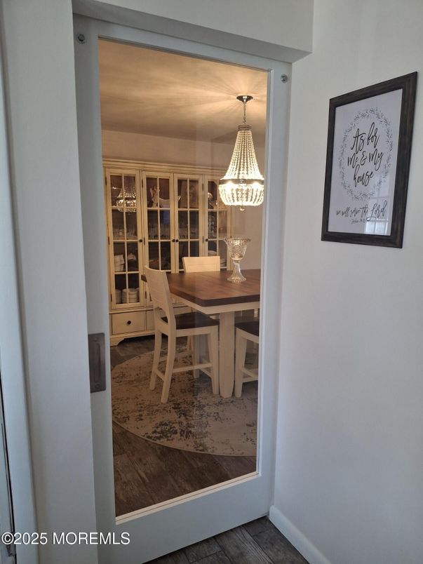 Chandelier, Dining room, Interior, Wood Texture Flooring