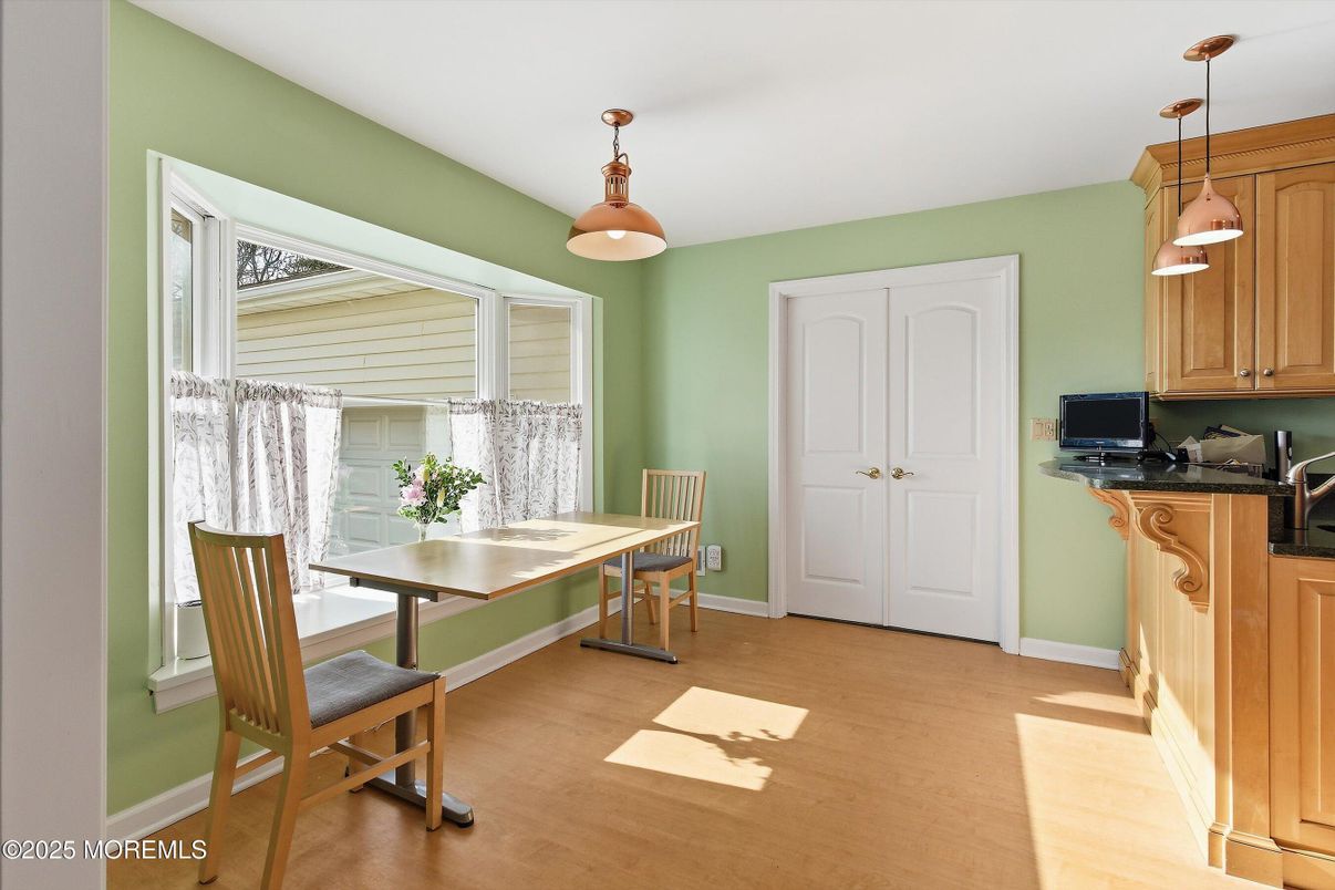 Dining room, Interior, Pendant Lights, Wood Texture Flooring