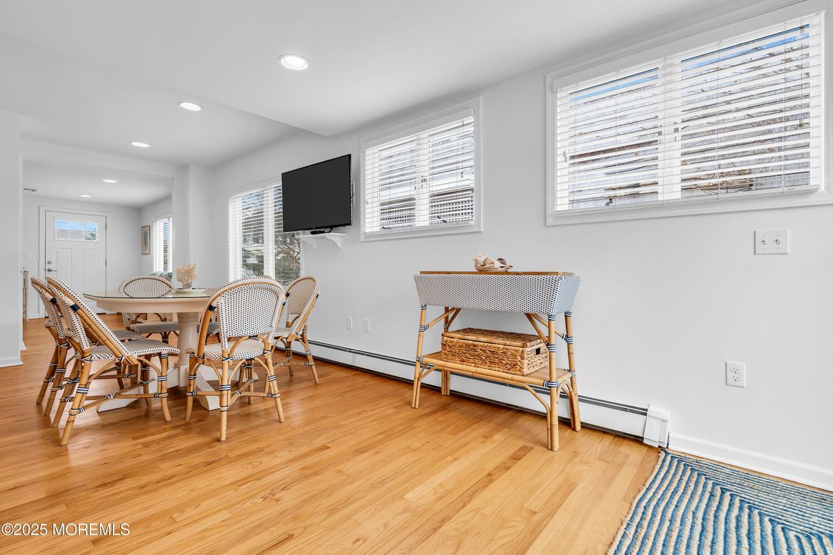 Dining room, Interior, Recessed Lighting, Wood Texture Flooring