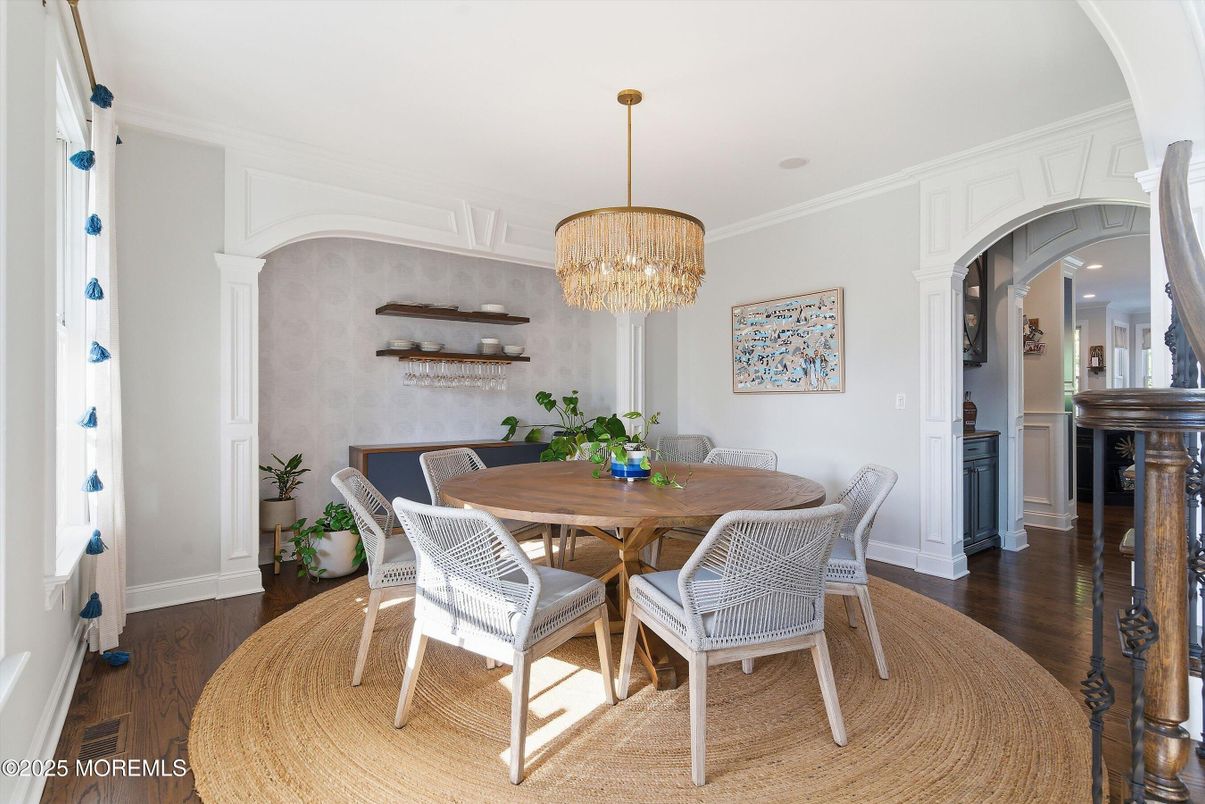 Chandelier, Dining room, Interior, Wood Texture Flooring