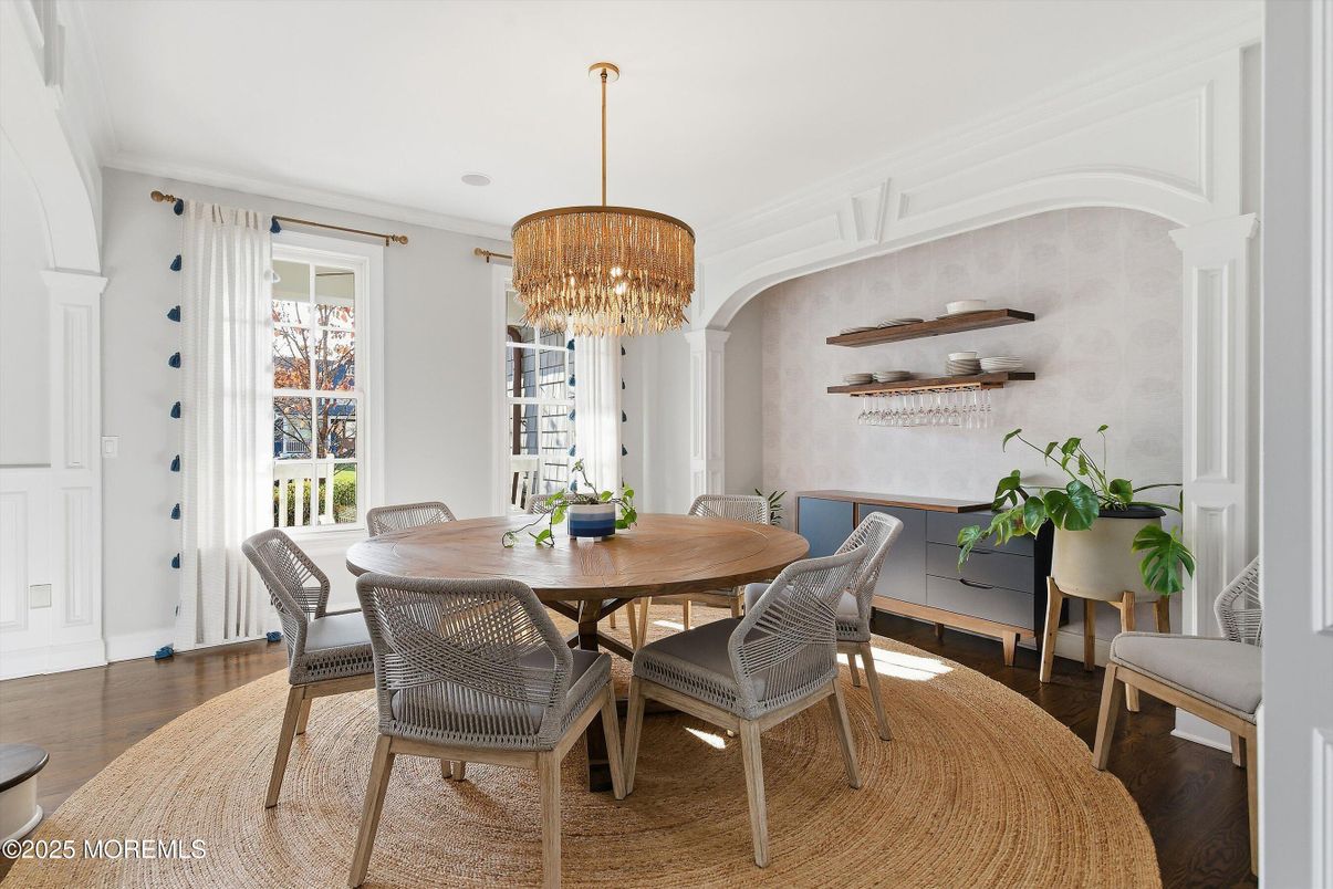 Chandelier, Dining room, Interior, Wood Texture Flooring