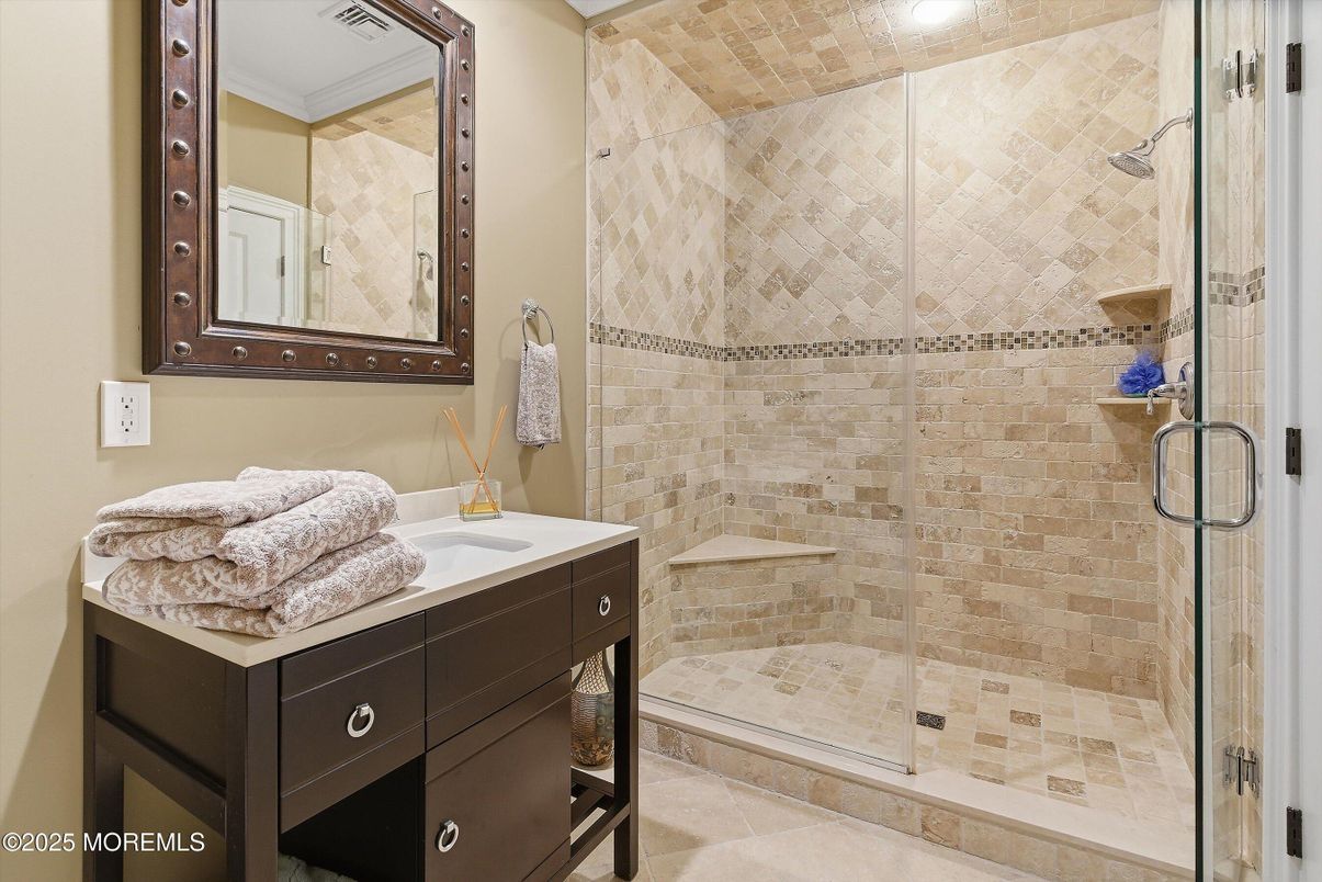 Bathroom, Glass Shower, Interior, Recessed Lighting