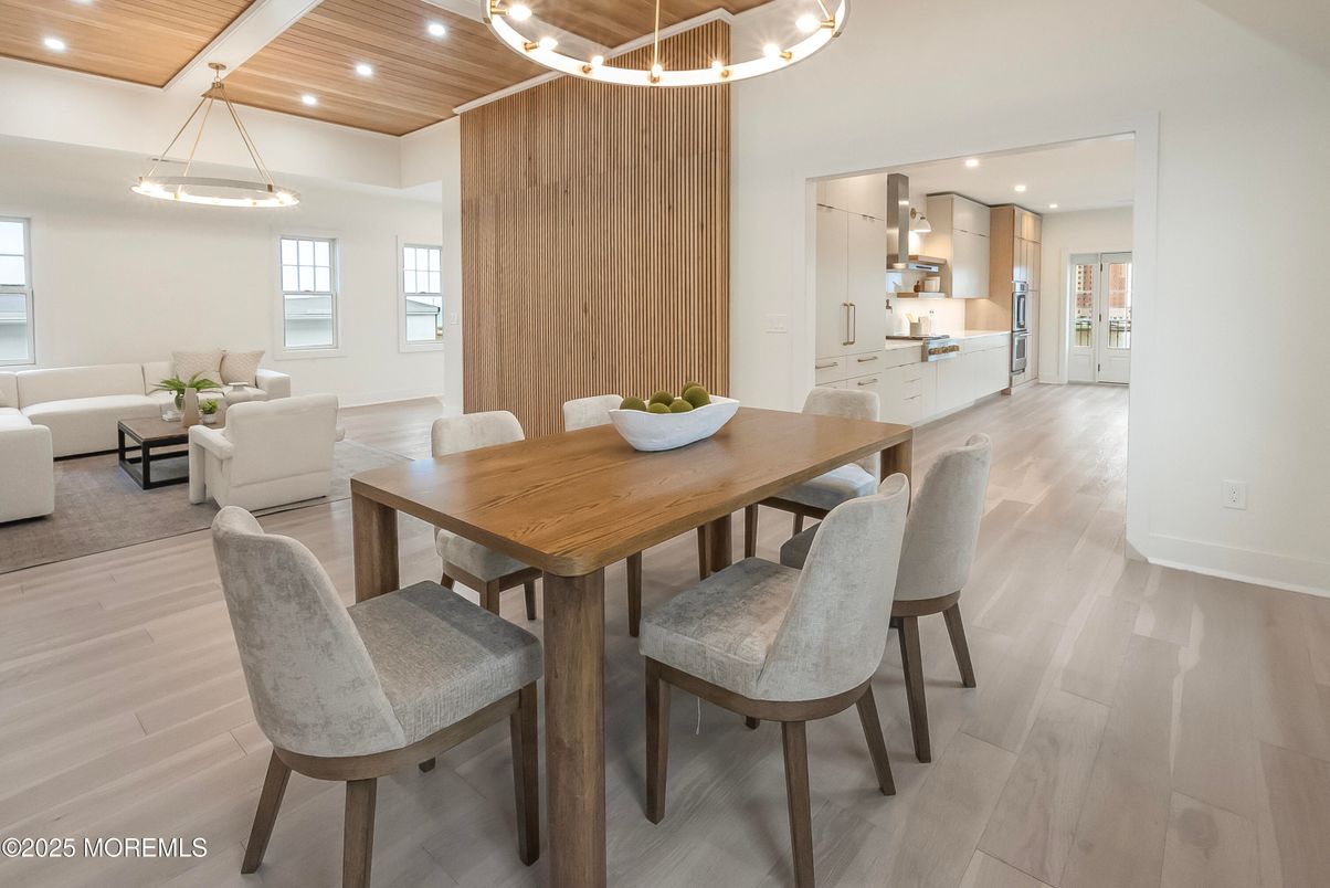 Dining room, Interior, Kitchen, Living room, Pendant Lights, Recessed Lighting, Wooden Ceilings, Wood Texture Flooring