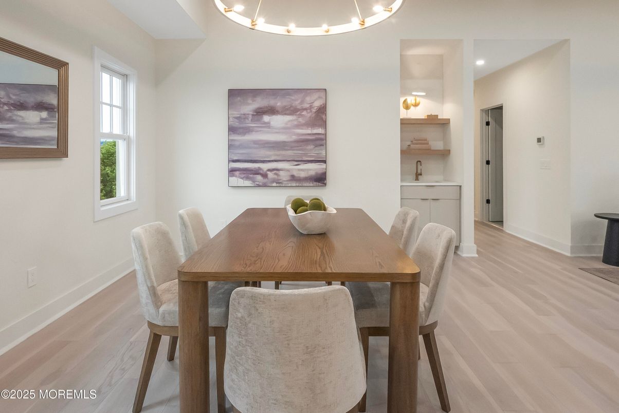 Dining room, Interior, Recessed Lighting, Wood Texture Flooring