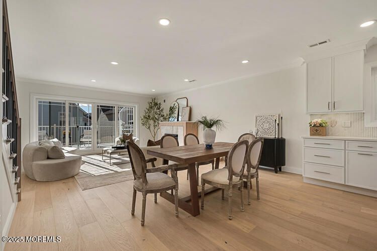 Dining room, Interior, Recessed Lighting, Wood Texture Flooring