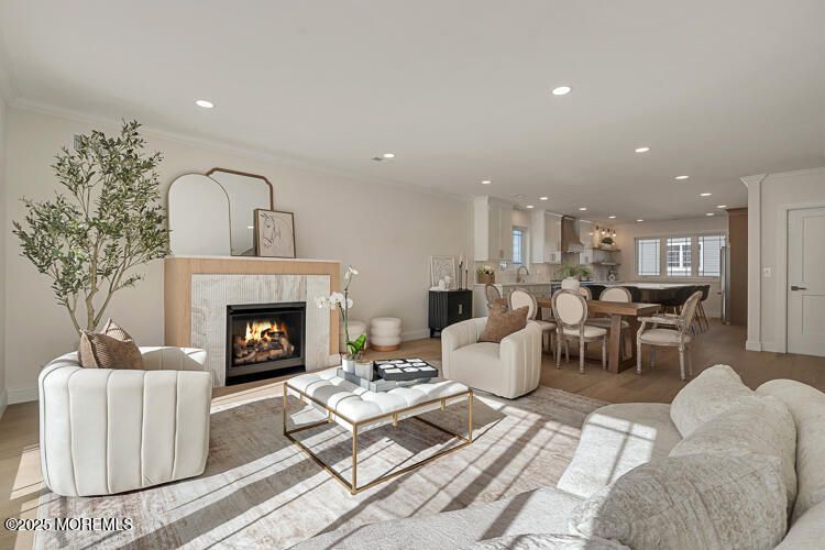 Dining room, Fireplace, Interior, Kitchen, Living room, Recessed Lighting