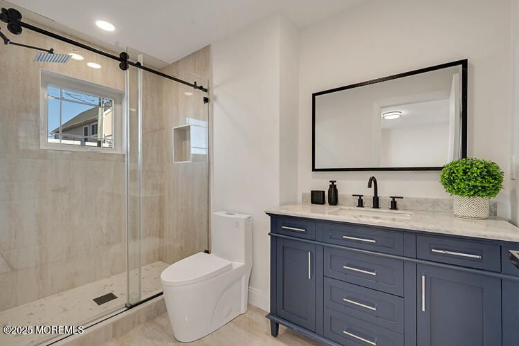 Bathroom, Glass Shower, Interior, Recessed Lighting