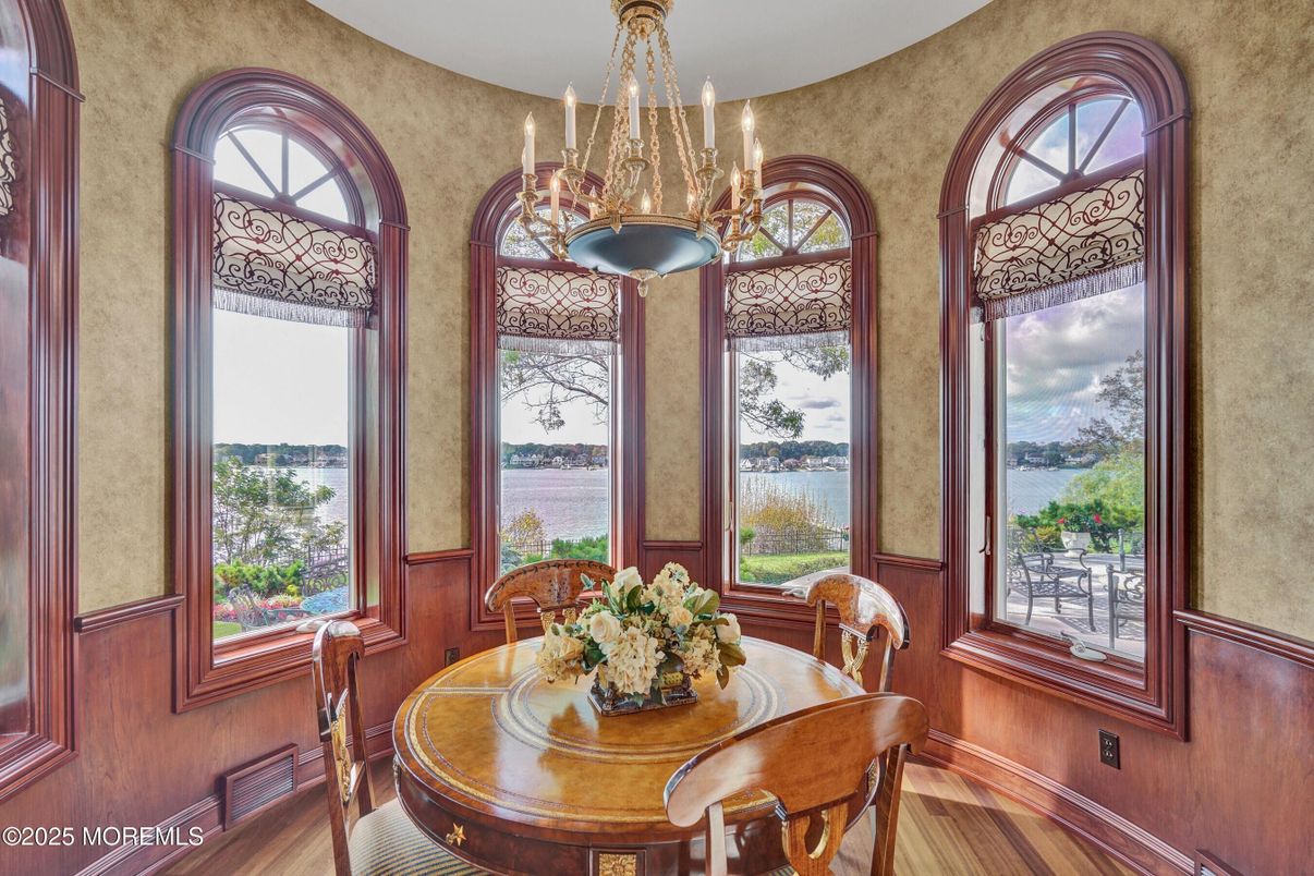 Chandelier, Dining room, Interior, Water, Wood Texture Flooring
