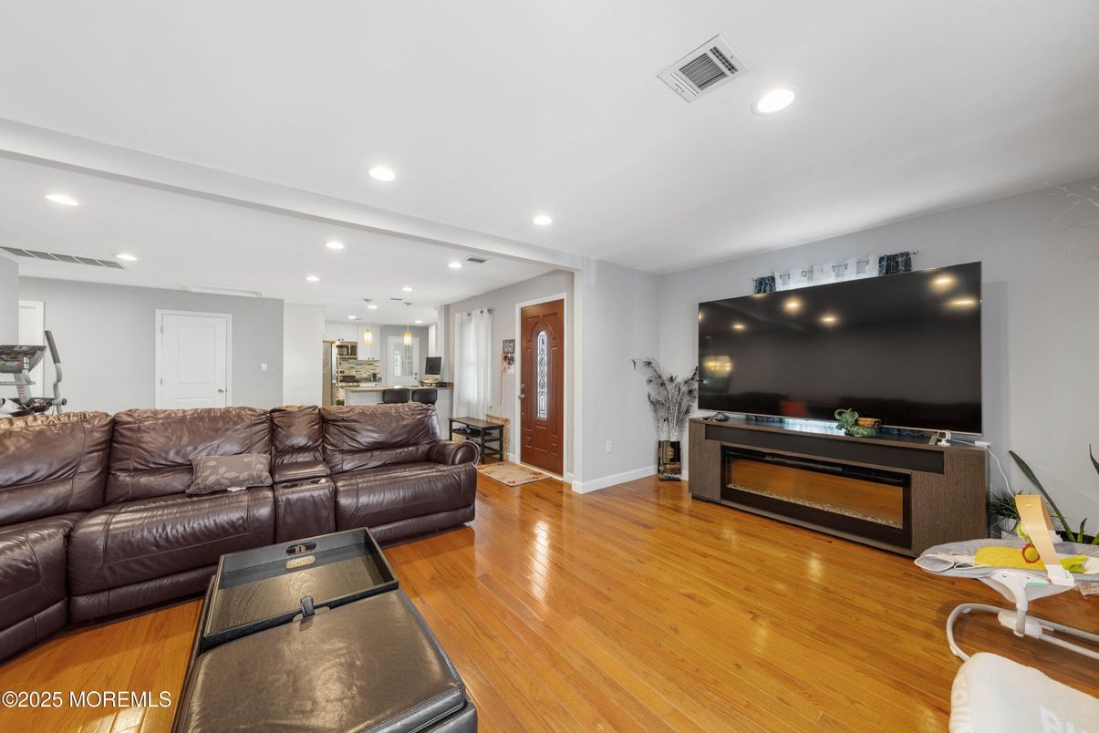 Interior, Kitchen, Living room, Recessed Lighting, Stainless Steel Appliances, Wood Texture Flooring