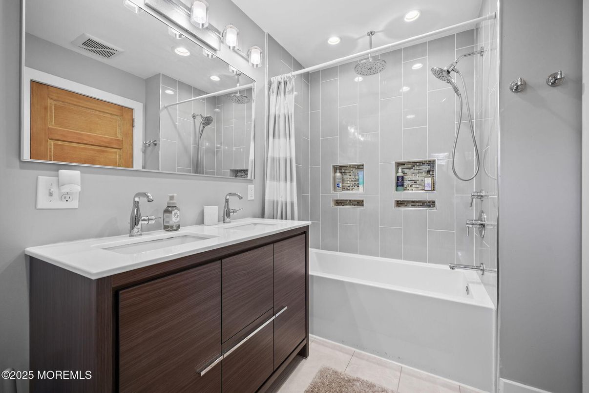 Bathroom, Dual Sink Vanities, Glass Shower, Interior, Recessed Lighting