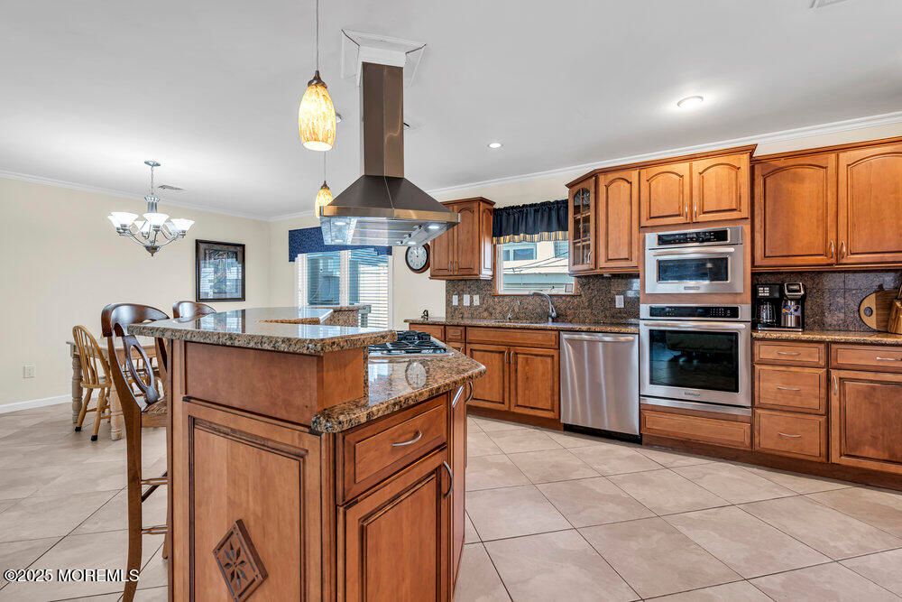 Chandelier, Interior, Kitchen, Pendant Lights, Recessed Lighting, Stainless Steel Appliances