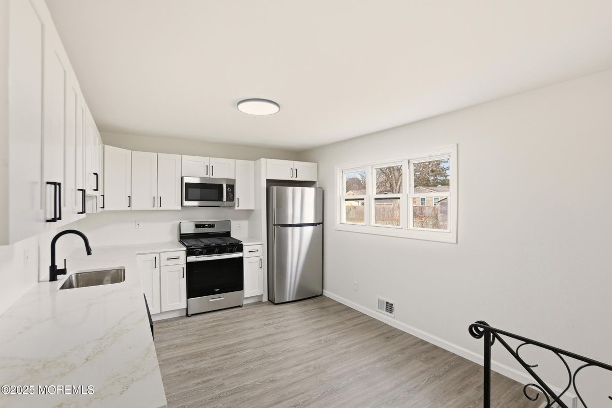 Interior, Kitchen, Stainless Steel Appliances, Wood Texture Flooring