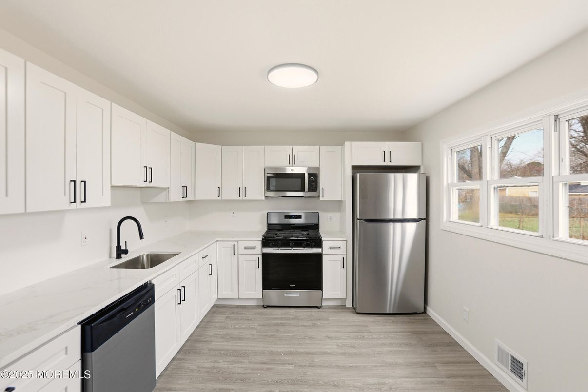 Interior, Kitchen, Stainless Steel Appliances, Wood Texture Flooring