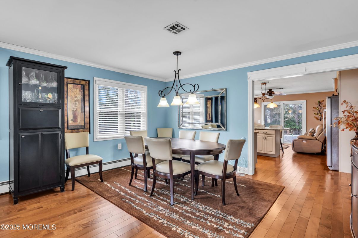 Dining room, Interior, Pendant Lights, Wood Texture Flooring