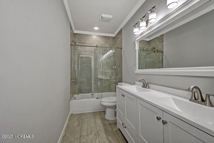 Bathroom, Dual Sink Vanities, Glass Shower, Interior, Recessed Lighting