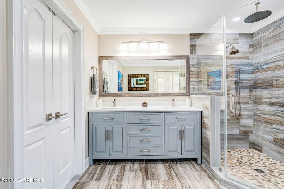 Bathroom, Dual Sink Vanities, Glass Shower, Interior