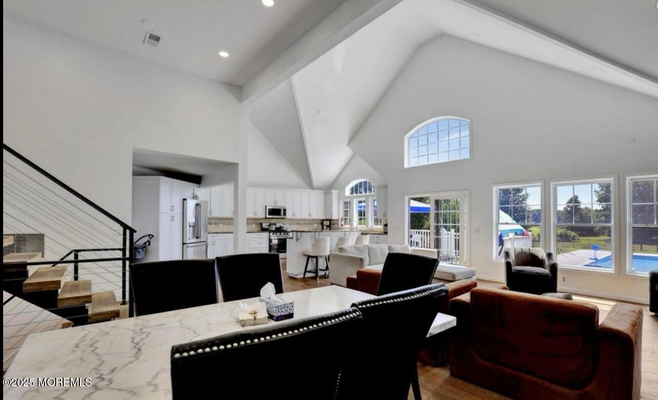 Interior, Kitchen, Living room, Recessed Lighting, Wood Texture Flooring