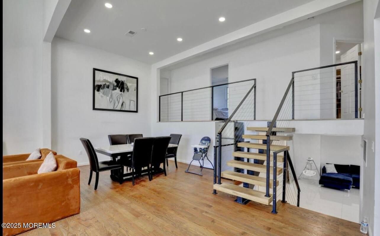 Dining room, Interior, Recessed Lighting, Wood Texture Flooring