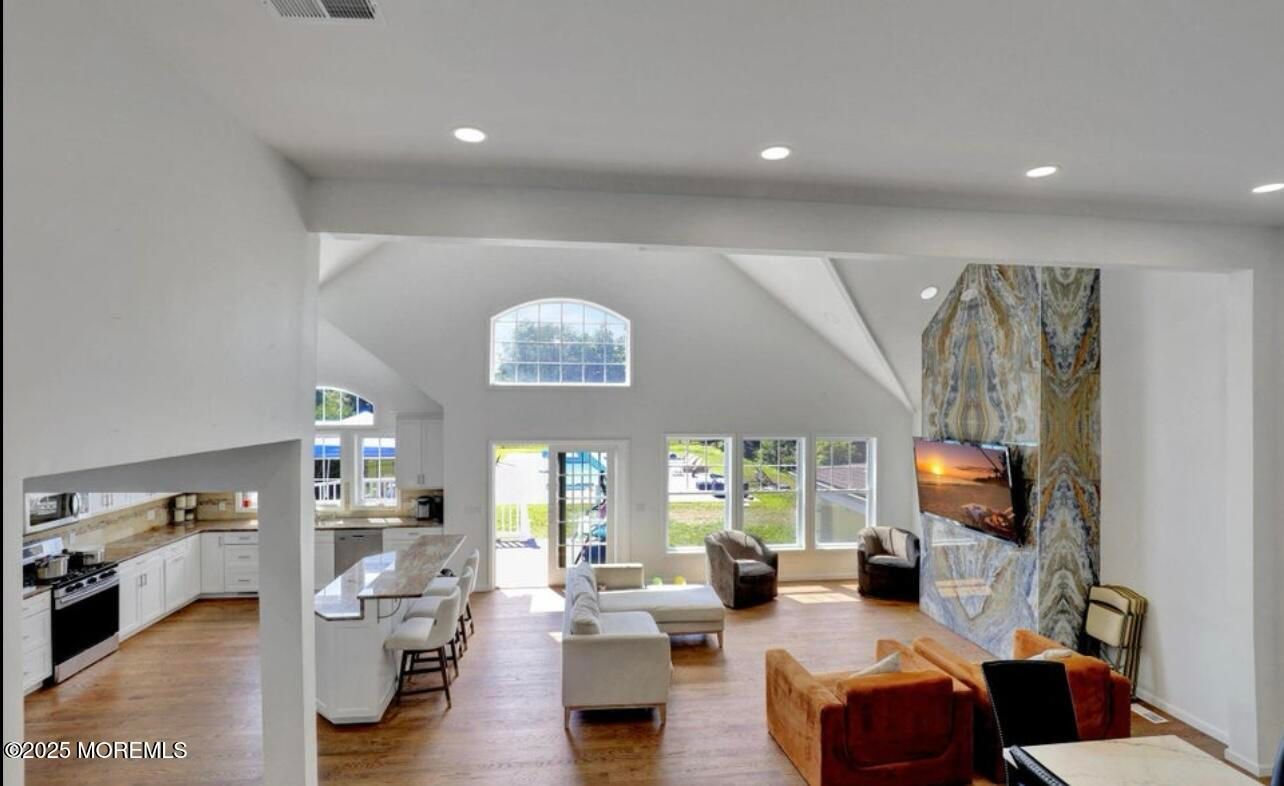 Interior, Kitchen, Living room, Recessed Lighting, Wood Texture Flooring