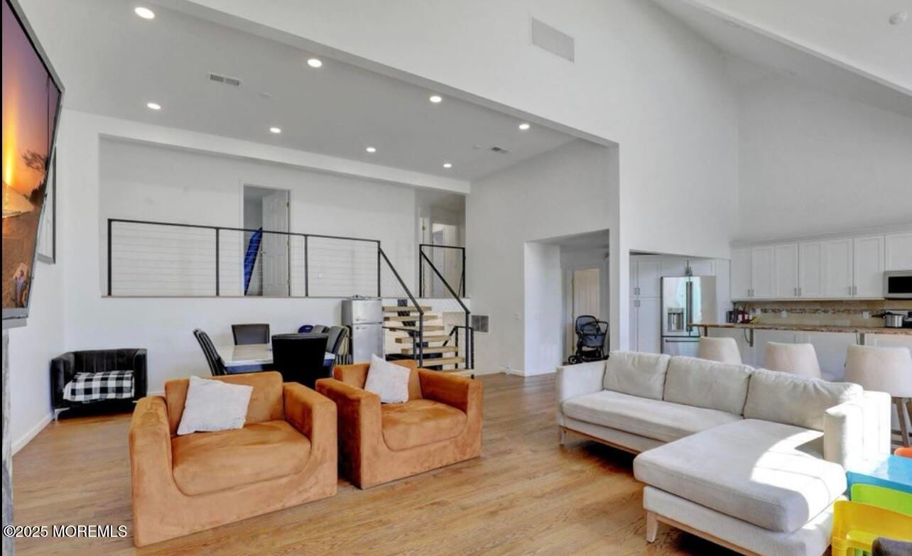 Dining room, Interior, Kitchen, Living room, Recessed Lighting, Wood Texture Flooring