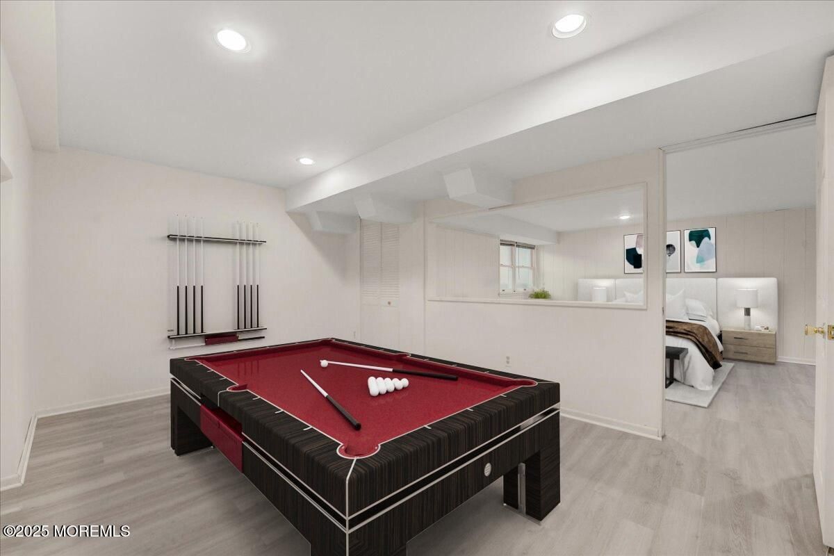 Bedroom, Billiard Table, Game Room, Interior, Recessed Lighting, Wood Texture Flooring