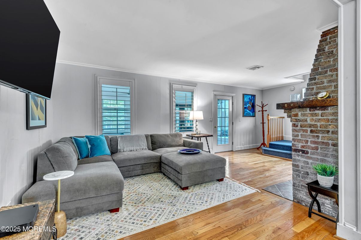Interior, Living room, Stone Walls, Wood Texture Flooring