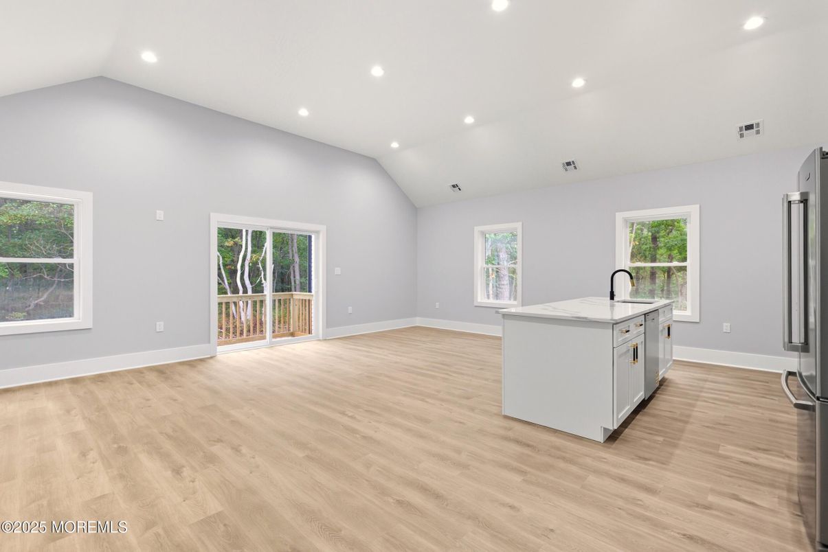Empty room, Interior, Kitchen, Recessed Lighting, Wood Texture Flooring