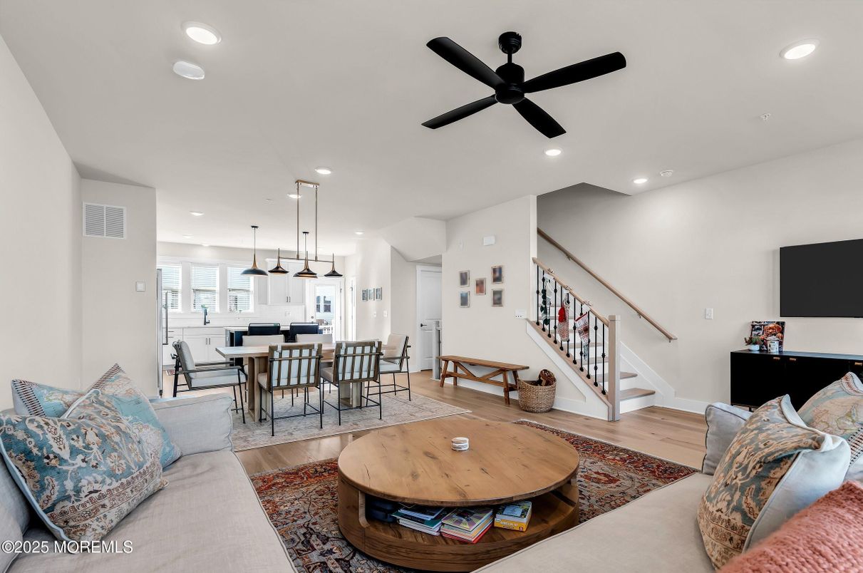 Dining room, Interior, Kitchen, Living room, Pendant Lights, Recessed Lighting, Wood Texture Flooring
