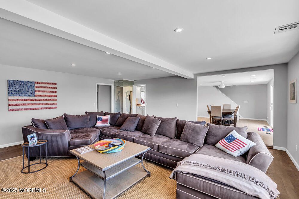 Dining room, Interior, Living room, Recessed Lighting, Wood Texture Flooring